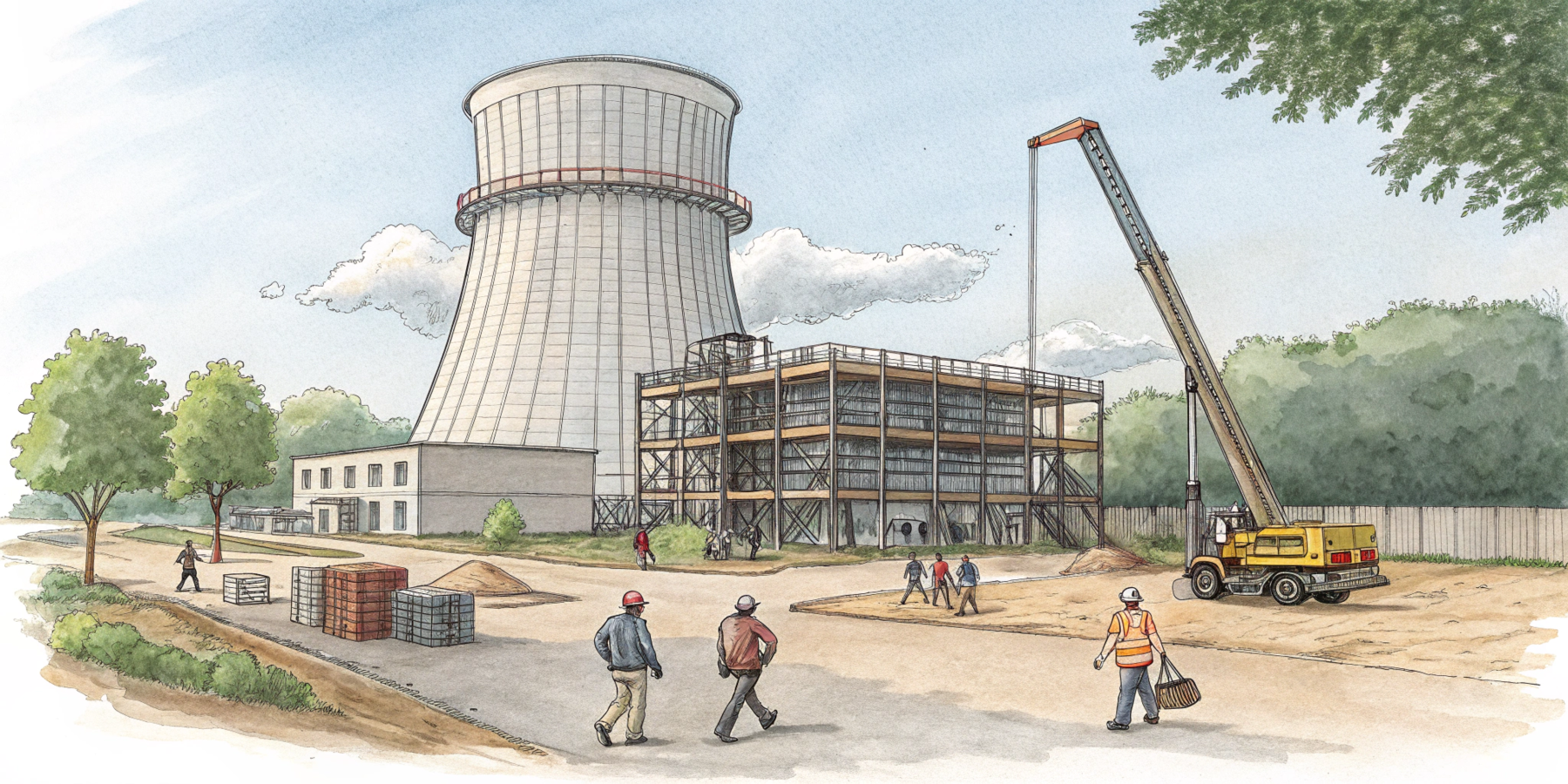 Возведение конструктивных элементов градирни