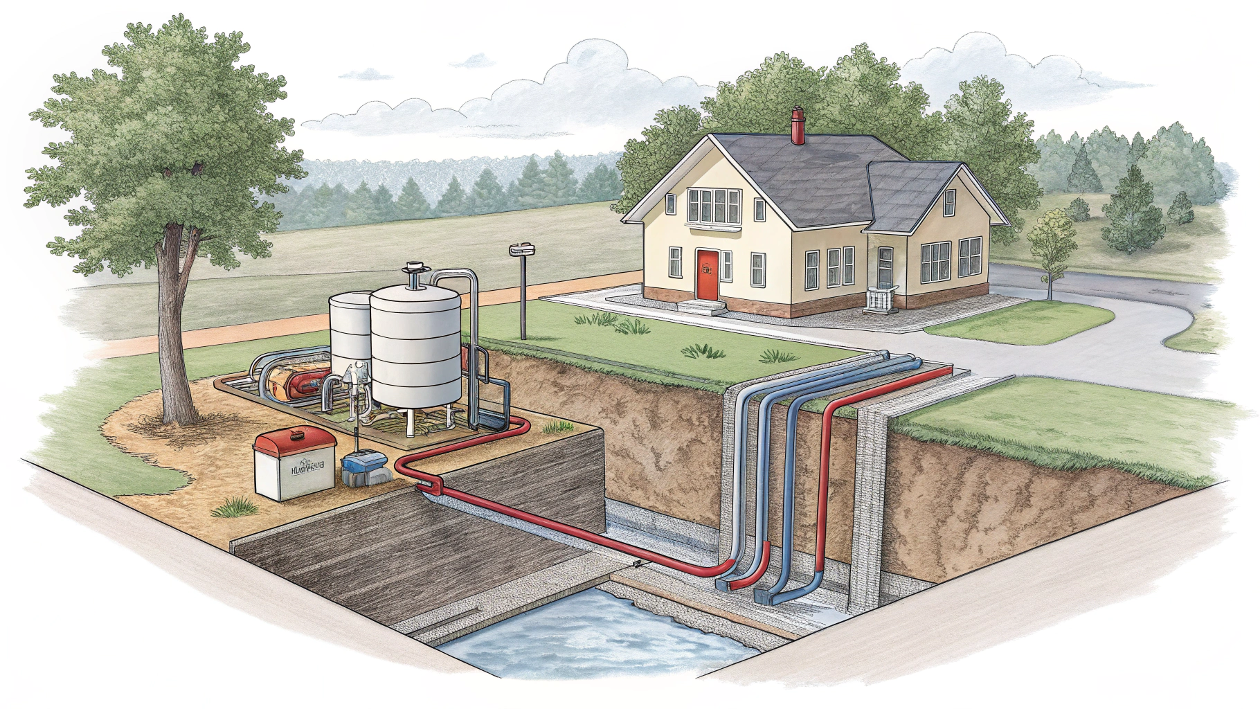 Принцип работы геотермального теплового насоса с водным контуром