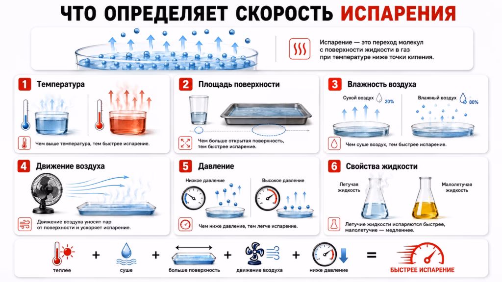 скорость испарение зависит от